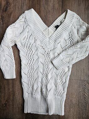vintage club monaco 100% cotton crochet knit cream white women's sweater size XS